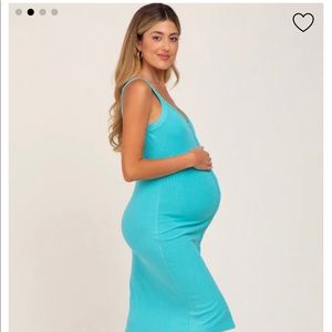 Aqua ribbed front button maternity midi dress